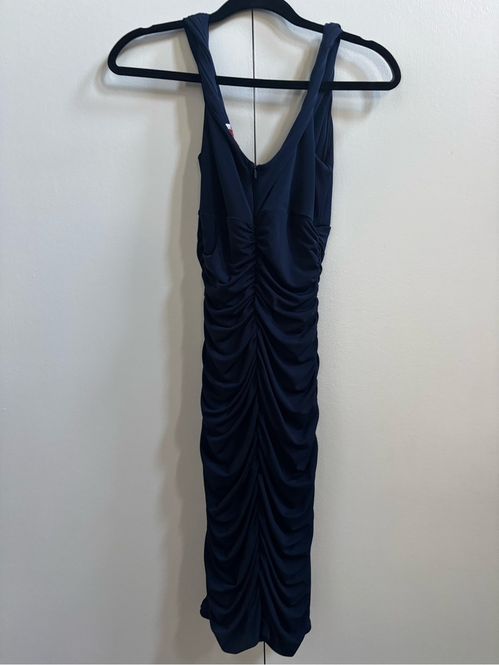 Ruby Rox Navy Ruched V-Neck Midi Dress - Picture 2 of 3